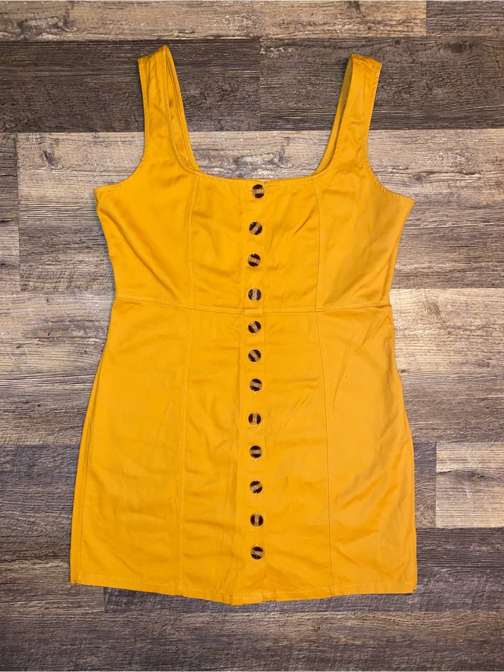 Mustard Button-Front Mini Dress